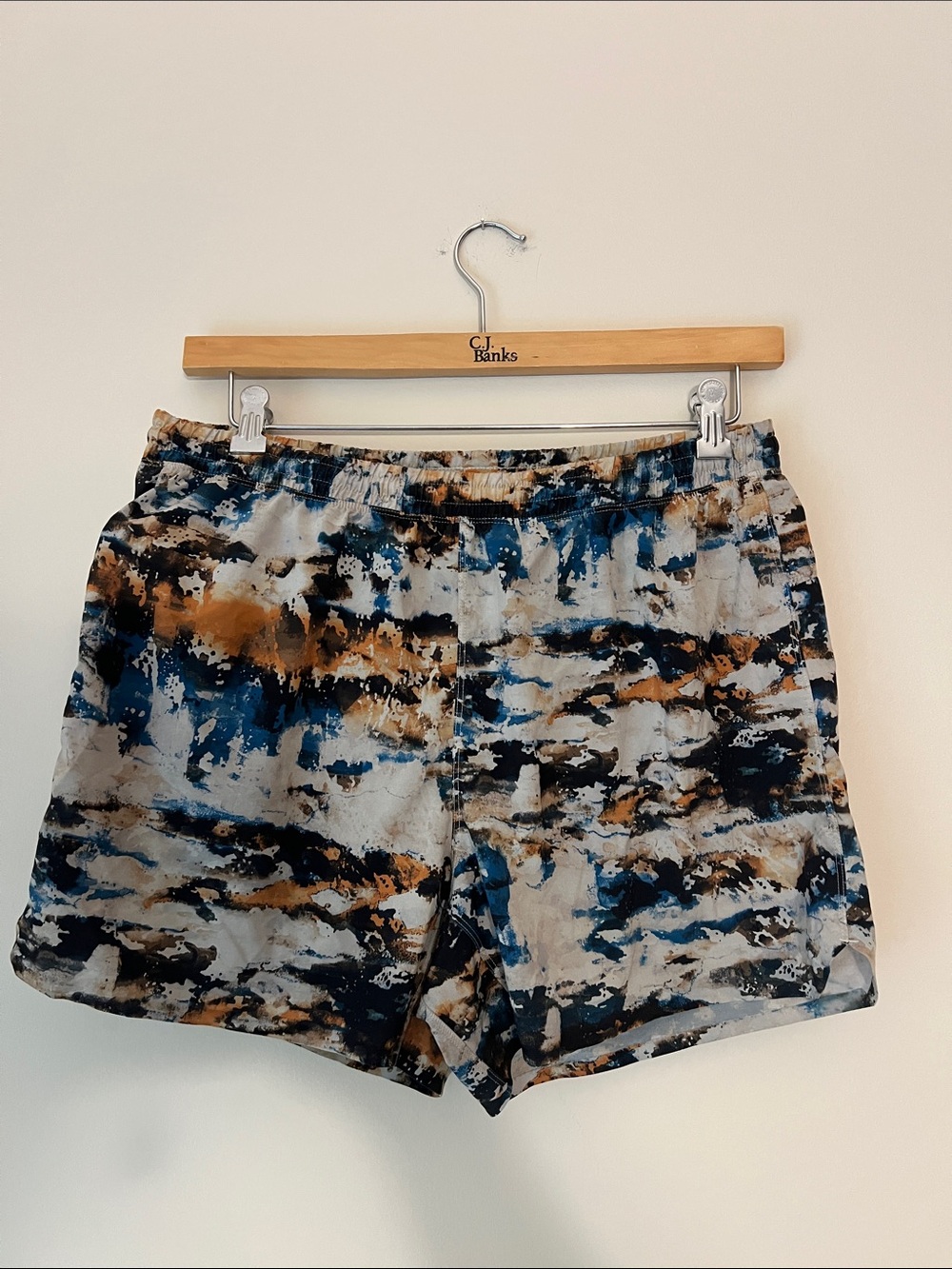 Women’s Abstract Print Elastic-Waist running shorts  - Blue & Brown